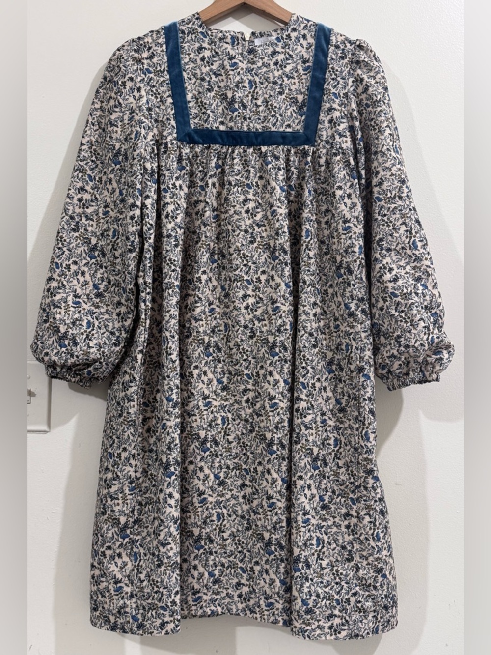HADAS Blue Floral Square-Yoke Casual Dress with Puff Sleeves
